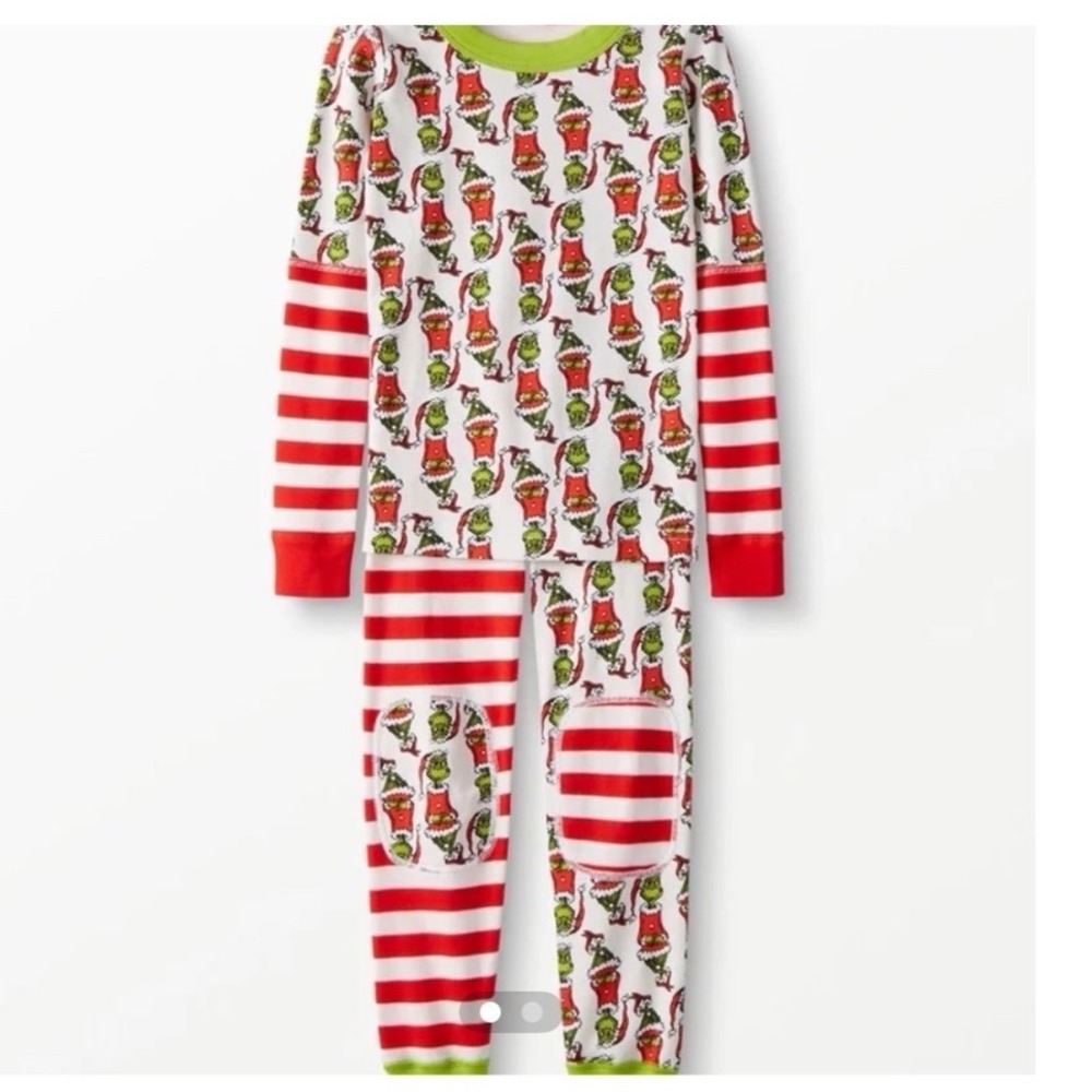 Hanna Andersson Dr Seuss The Grinch Pajamas Kids size 10 140 Red White Striped